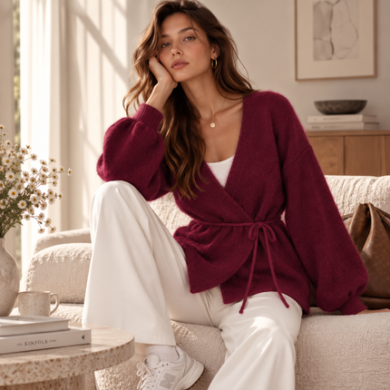 [MIXMUSE.SOUL] Charlotte, Completo in Maglia con Cardigan Incrociato e Pantalone