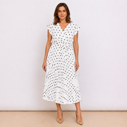 [MIXMUSE.COUTURE] Cannes, Vestito Incrociato Plissettato A Pois