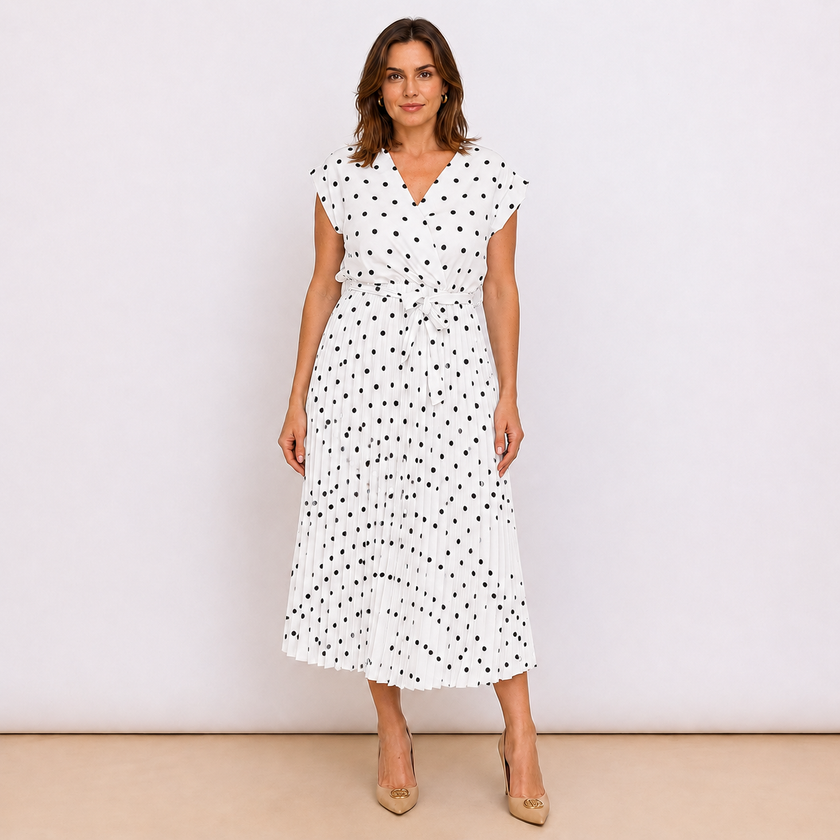 [MIXMUSE.COUTURE] Cannes, Vestito Incrociato Plissettato A Pois