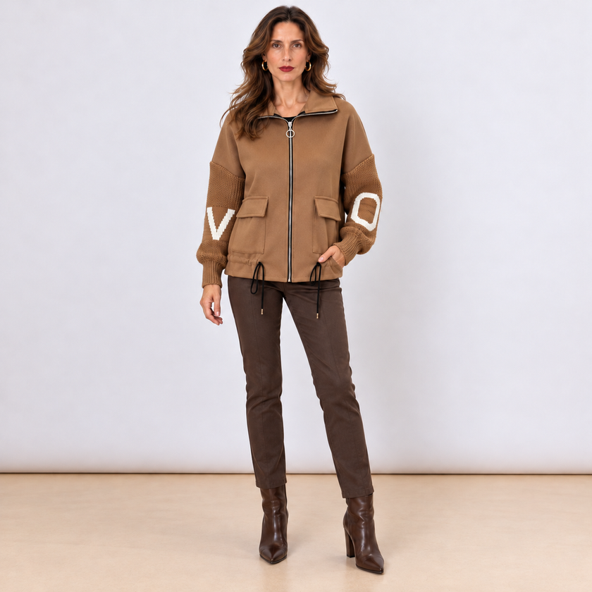 [MIXMUSE.NOHO] Nolita, Cappotto Combinato con Maniche in Maglia e Zip