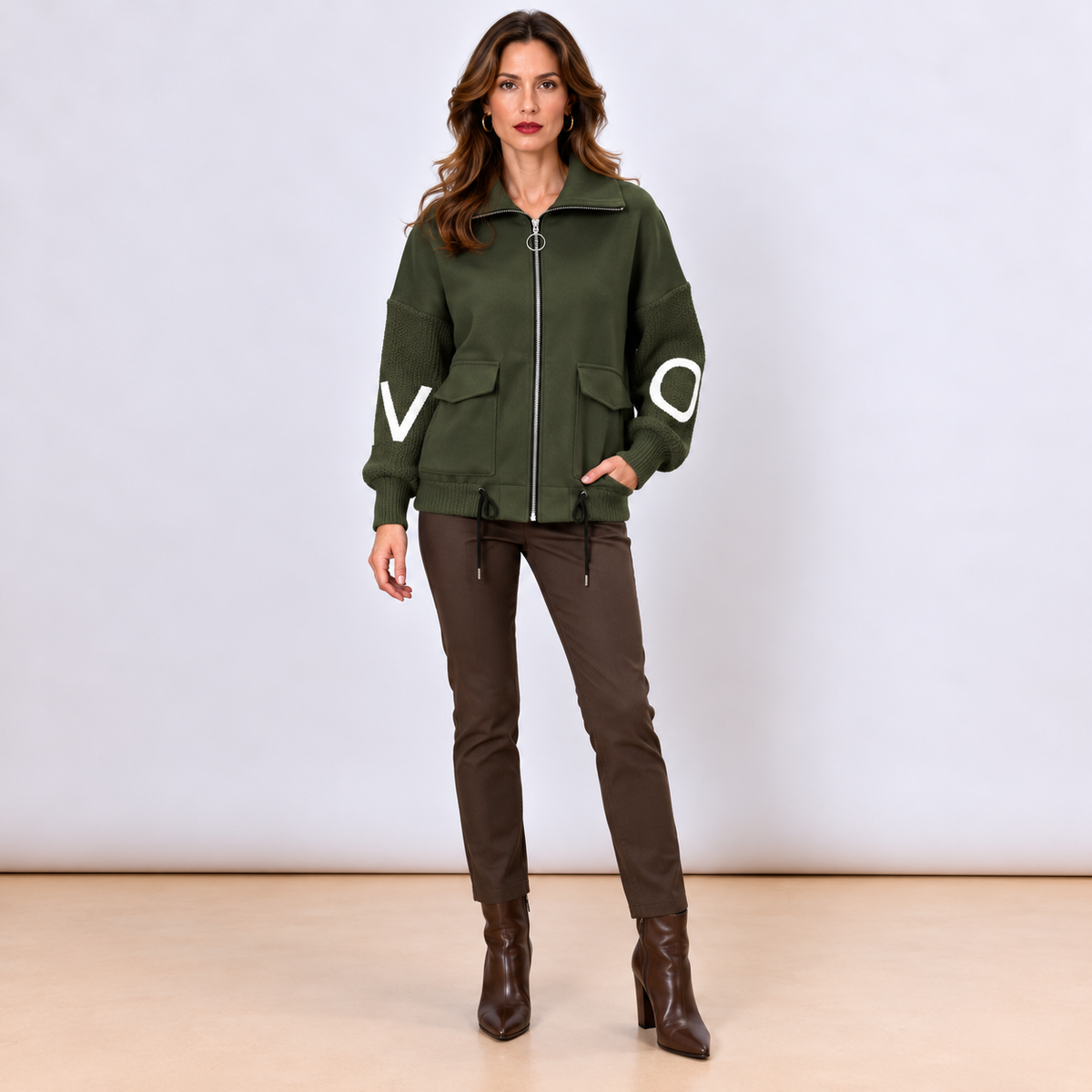 [MIXMUSE.NOHO] Nolita, Cappotto Combinato con Maniche in Maglia e Zip