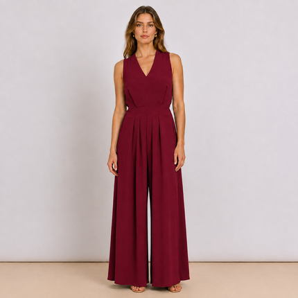 [MIXMUSE.COUTURE] Jumpsuit Couture, Tuta Lunga Fluida Con Scollo A V
