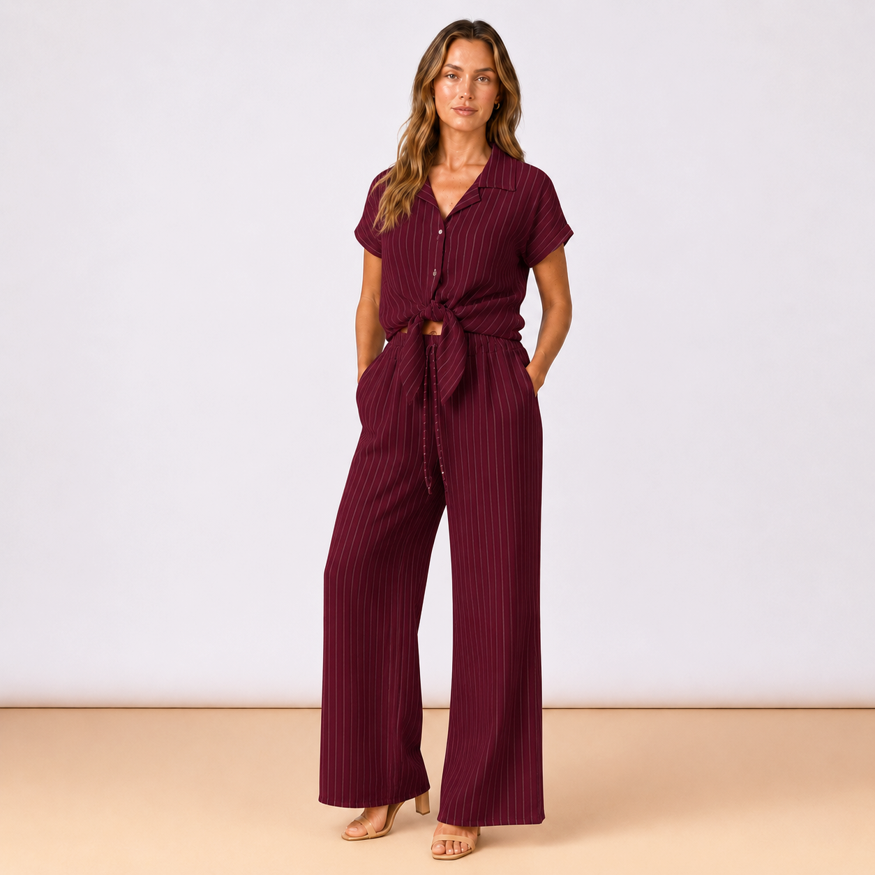 [MIXMUSE.COUTURE] City Chic, Coordinato Gessato Con Pantaloni E Camicia