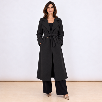 [MIXMUSE.COUTURE] Cappotto Lungo Doppiopetto Con Cintura In Vita E Collo A Revers