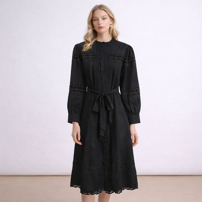[MIXMUSE.NOHO] Abito Camicia In Sangallo Boemiano
