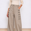 [MIXMUSE.NOHO] Versailles, Pantalone Con Alamari e Bottoni Dorati, Effetto Scamosciato