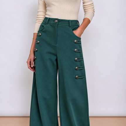 [MIXMUSE.NOHO] Versailles, Pantalone Con Alamari e Bottoni Dorati, Effetto Scamosciato
