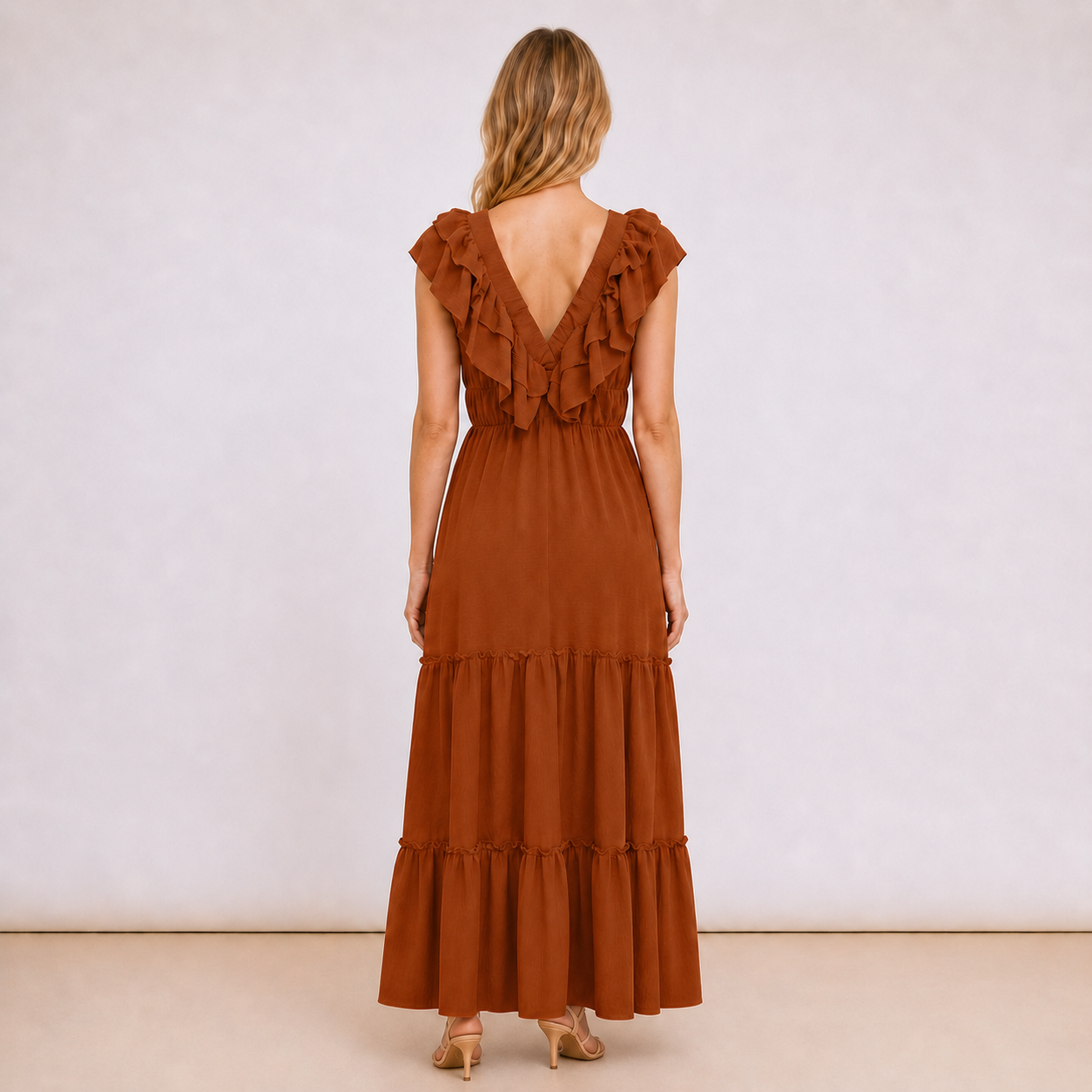 [MIXMUSE.NOHO] Carmen, Vestito Lungo Con Balze E Volant Sullo Scollo A V