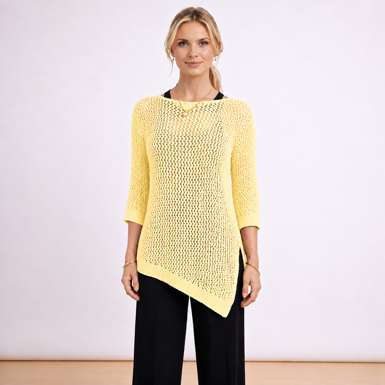 [MIXMUSE.NOHO] Noa, Maglia Traforata Con Taglio Asimmetrico