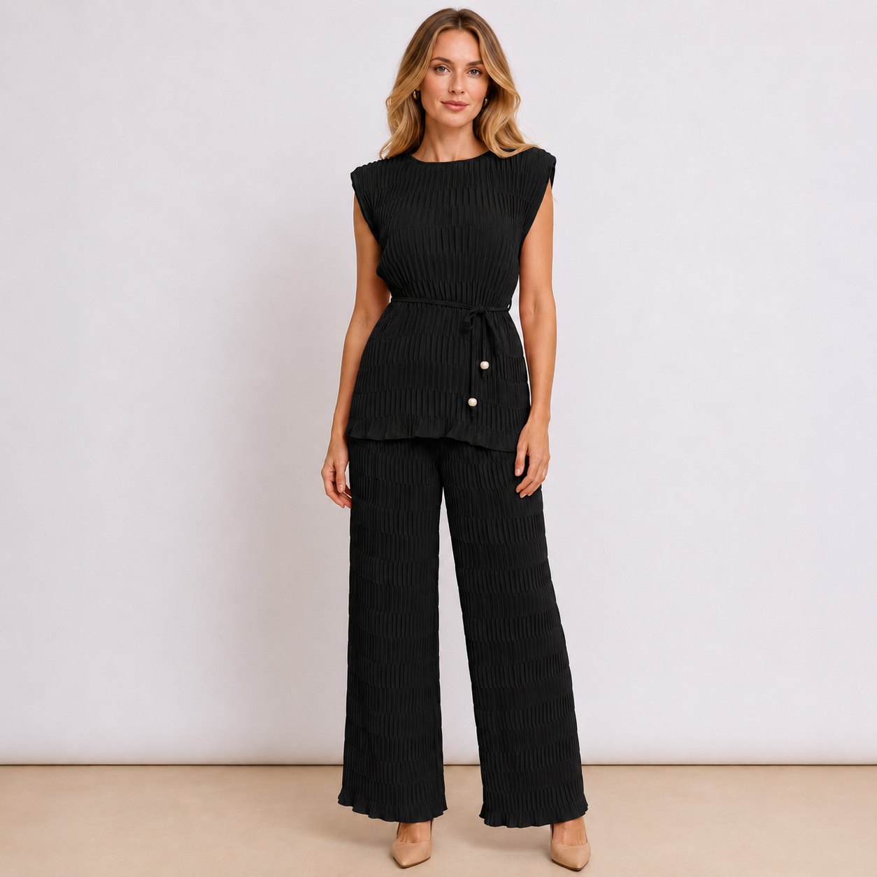 [MIXMUSE] Tokyo, Completo Plissettato Con Top Con Laccetto In Vita E Pantalone