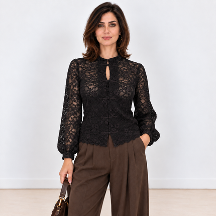 [MIXMUSE.COUTURE] Korean Chic, Maglia In Pizzo Di Ciniglia Con Chiusure Shanghai