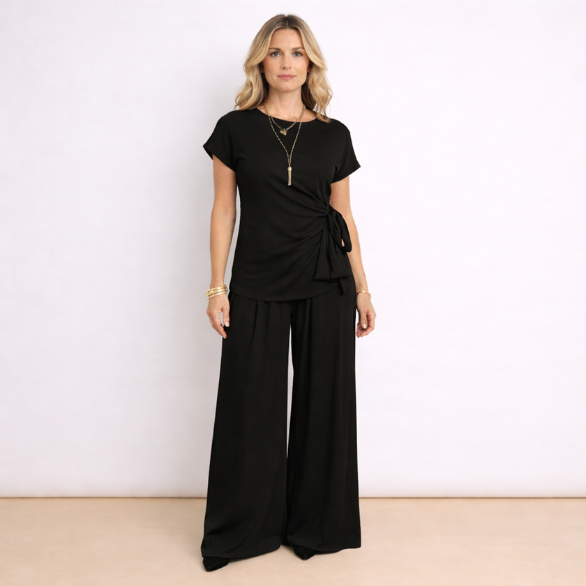 [MIXMUSE.NOHO] Lea, Completo Con Pantalone Fluido E Maglia Con Fiocco
