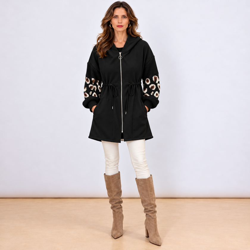 [MIXMUSE.NOHO] Nolita, Cappotto Combinato con Maniche in Maglia e Zip