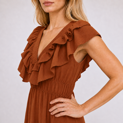 [MIXMUSE.NOHO] Carmen, Vestito Lungo Con Balze E Volant Sullo Scollo A V