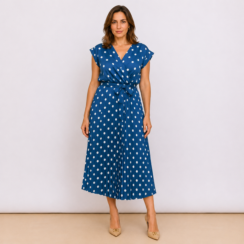 [MIXMUSE.COUTURE] Cannes, Vestito Incrociato Plissettato A Pois
