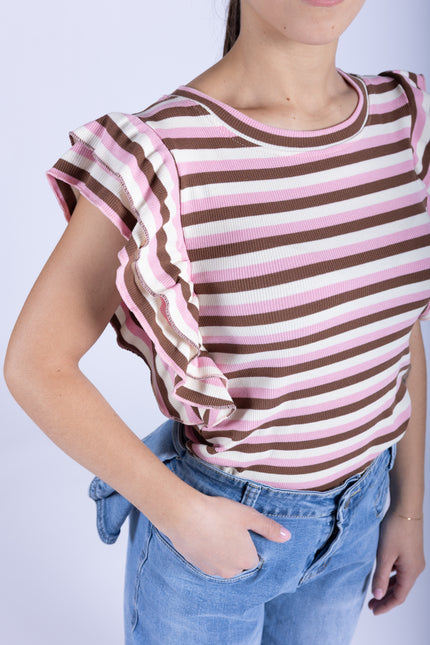 MAGLIETTA A RIGHE CON MANICHE A VOLANT