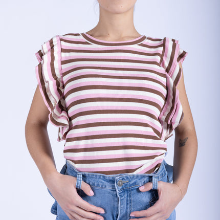 MAGLIETTA A RIGHE CON MANICHE A VOLANT