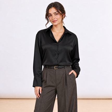 [MIXMUSE] Luxury,  Camicia In Satin Con Colletto Classico E Bottoni