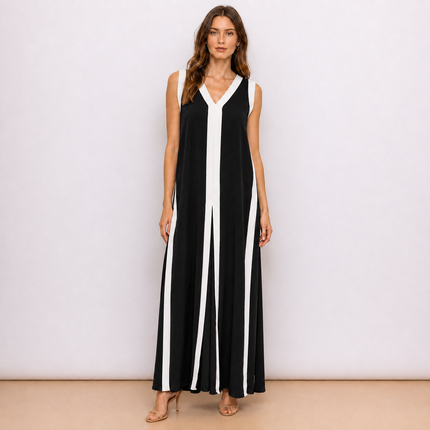 [MIXMUSE.NOHO] Gisella, Abito Lungo Bicolor Con Scollo A V