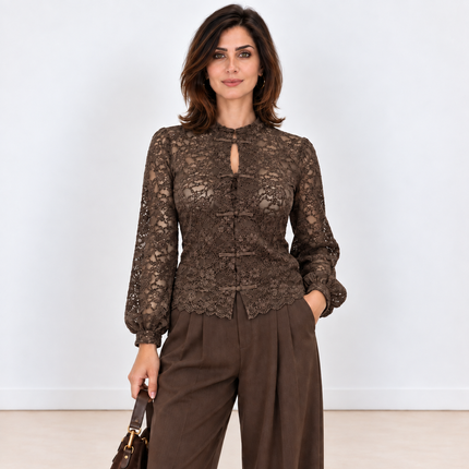 [MIXMUSE.COUTURE] Korean Chic, Maglia In Pizzo Di Ciniglia Con Chiusure Shanghai