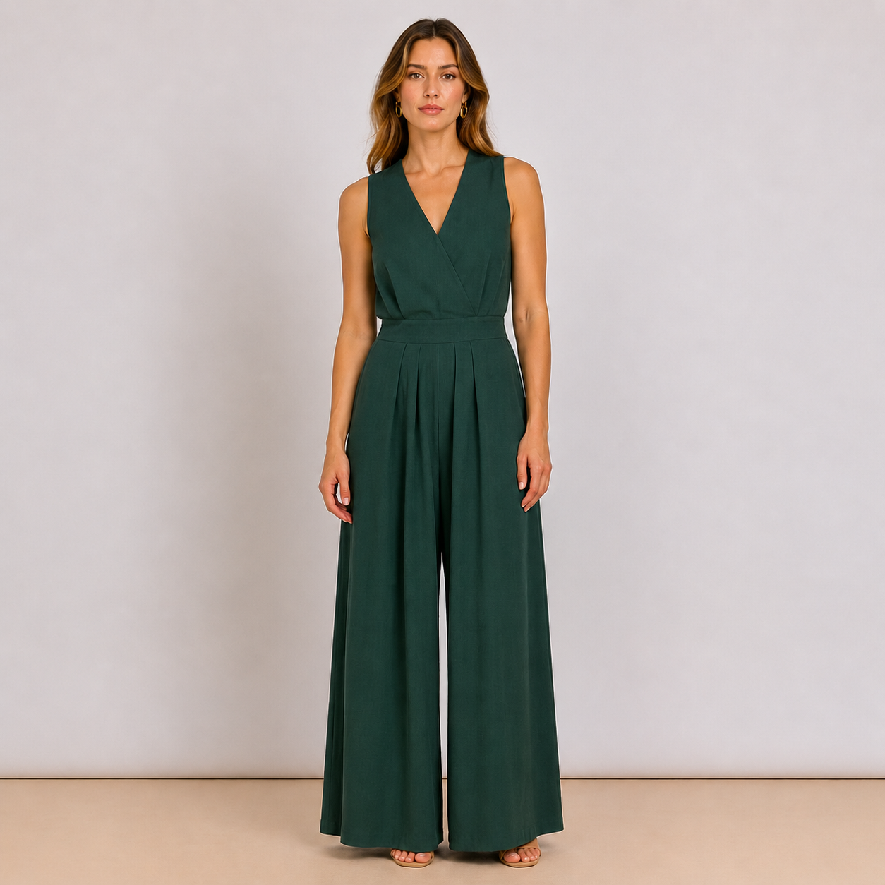 [MIXMUSE.COUTURE] Jumpsuit Couture, Tuta Lunga Fluida Con Scollo A V