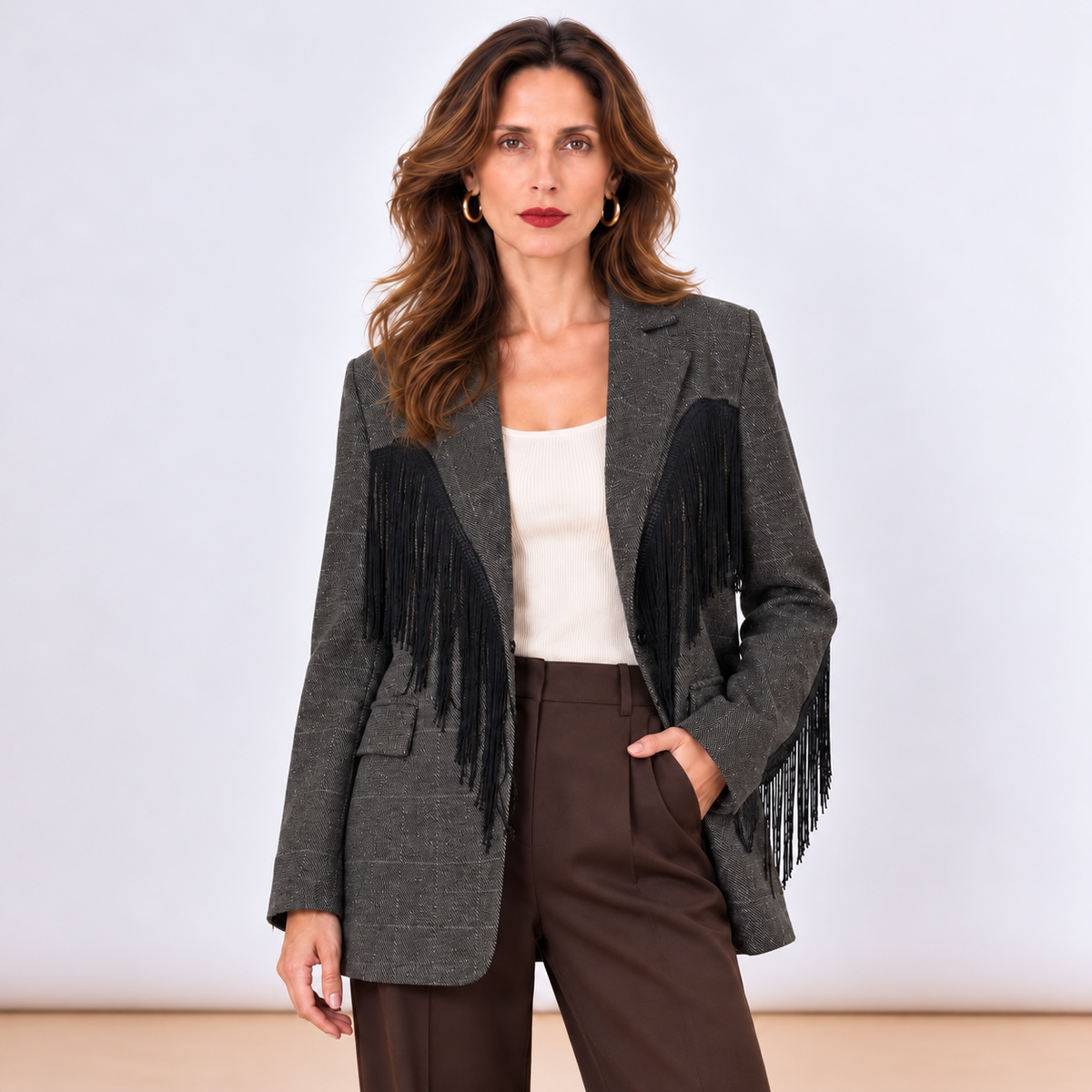 [MIXMUSE.NOHO] Blazer Con Frange A Contrasto