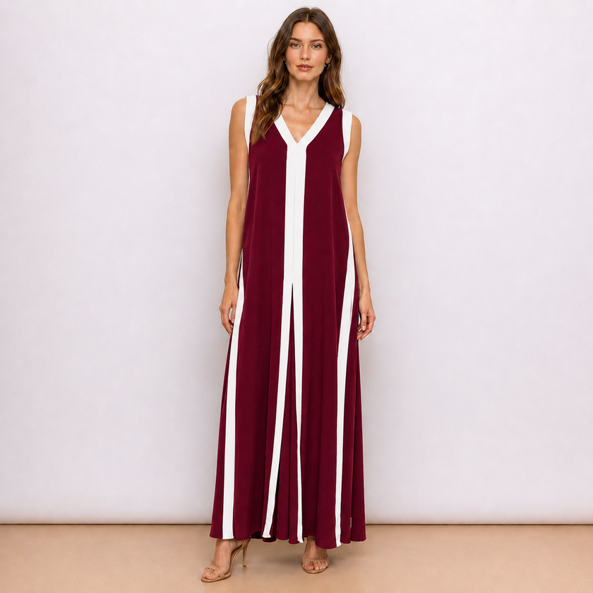[MIXMUSE.NOHO] Gisella, Abito Lungo Bicolor Con Scollo A V