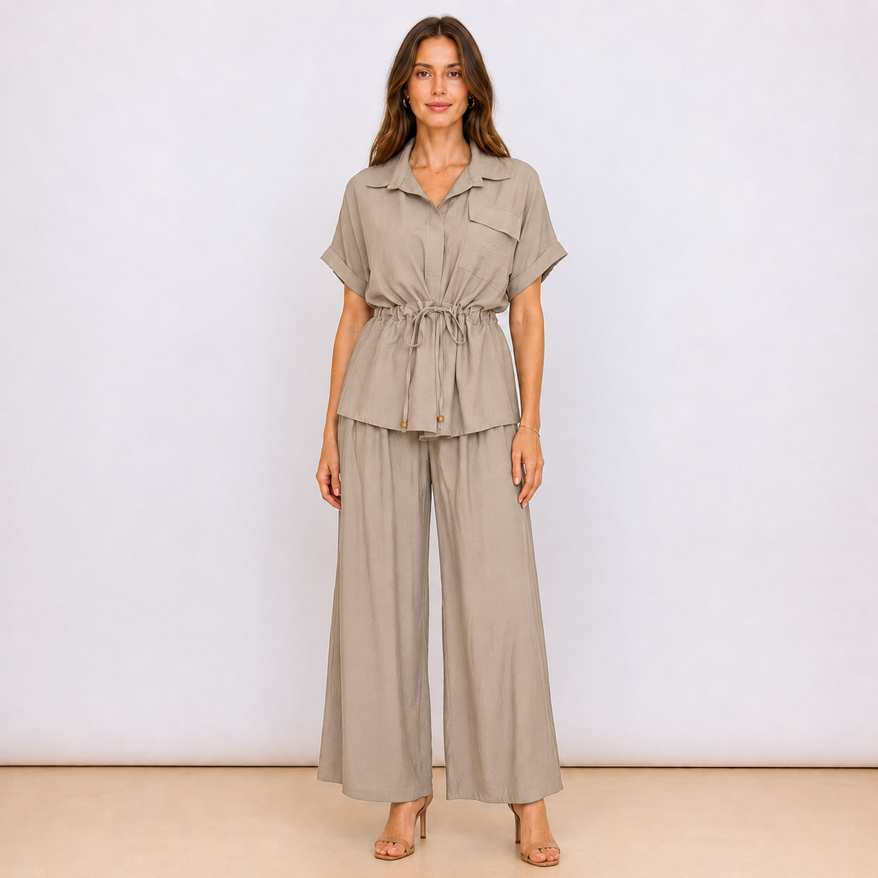 [MIXMUSE] Capri, Completo Camicia Con Coulisse In Vita E Pantalone Coordinato