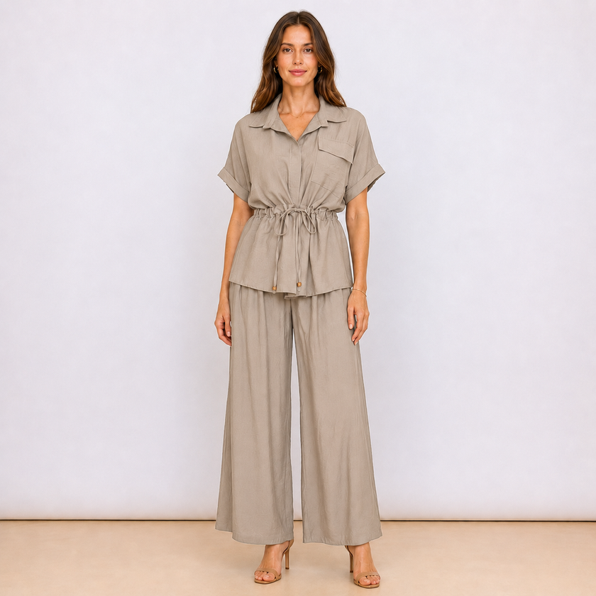 [MIXMUSE] Capri, Completo Camicia Con Coulisse In Vita E Pantalone Coordinato
