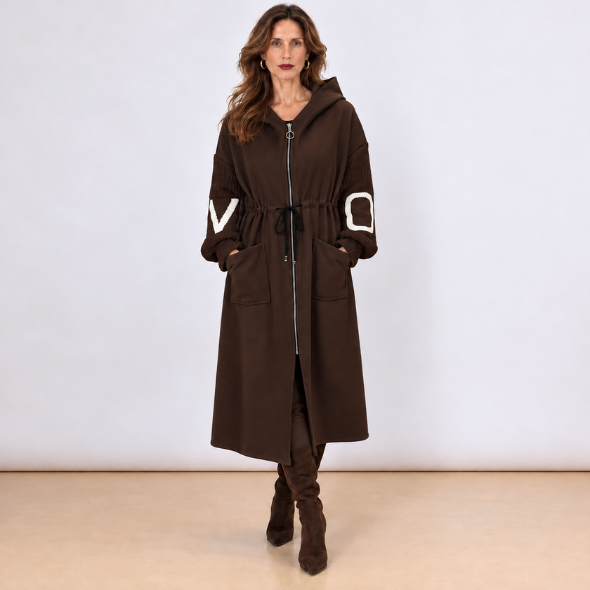 [MIXMUSE.NOHO] Nolita, Cappotto Combinato con Maniche in Maglia e Zip
