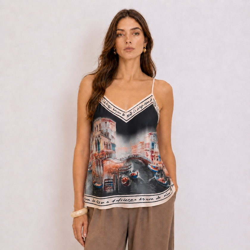 [MIXMUSE] Dolce Vita, Top Satinato Con Stampa