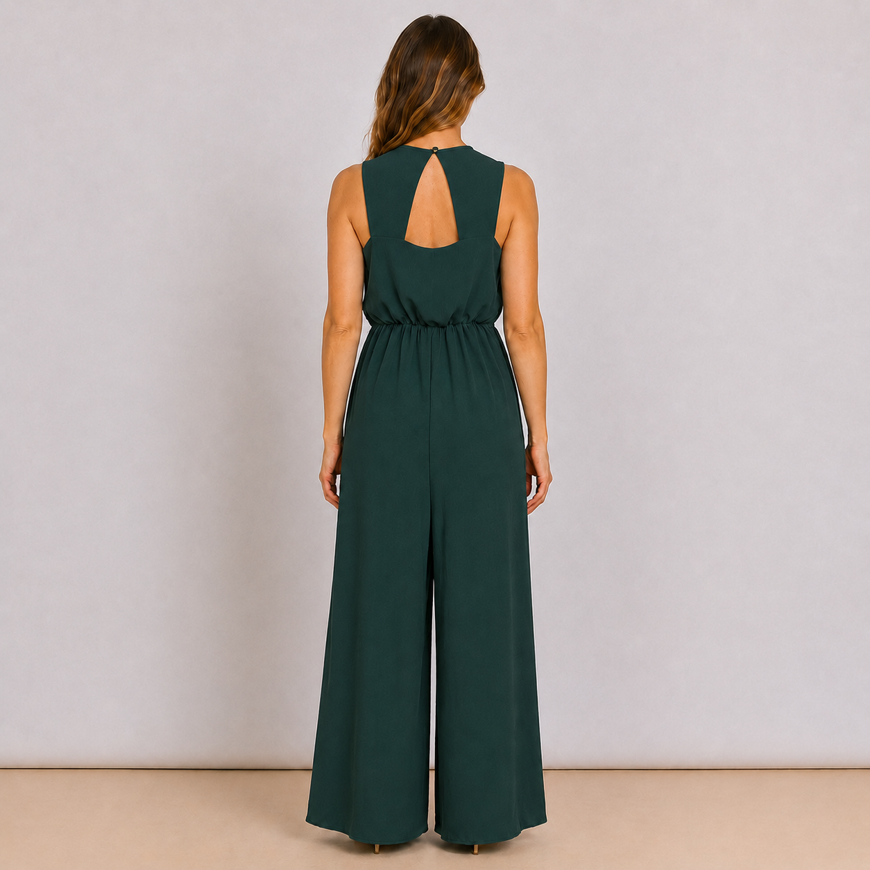 [MIXMUSE.COUTURE] Jumpsuit Couture, Tuta Lunga Fluida Con Scollo A V
