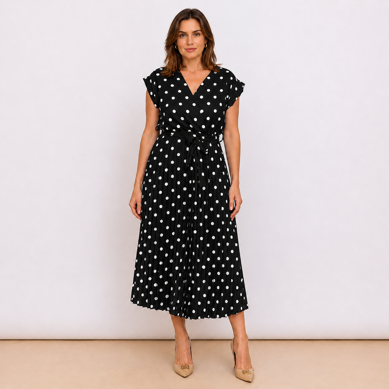 [MIXMUSE.COUTURE] Cannes, Vestito Incrociato Plissettato A Pois