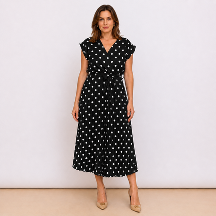 [MIXMUSE.COUTURE] Cannes, Vestito Incrociato Plissettato A Pois