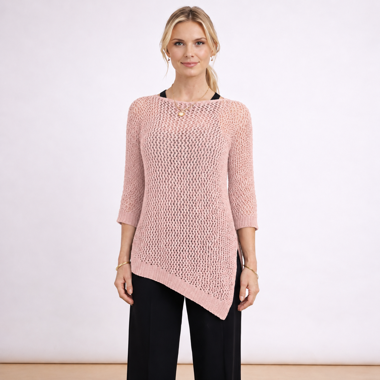[MIXMUSE.NOHO] Noa, Maglia Traforata Con Taglio Asimmetrico