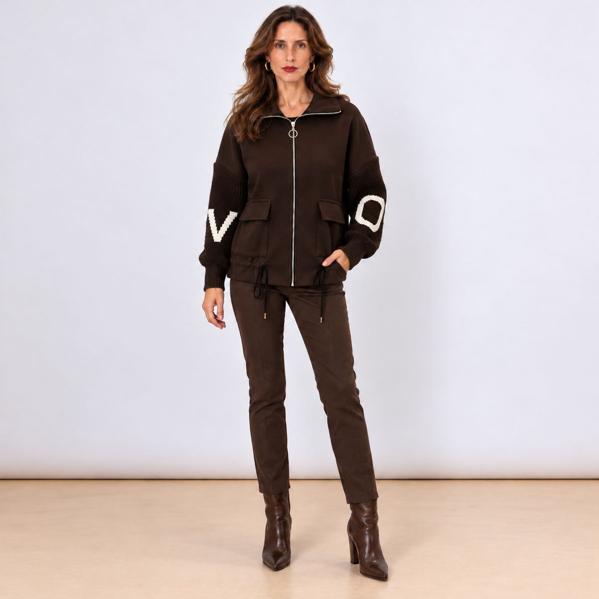[MIXMUSE.NOHO] Nolita, Cappotto Combinato con Maniche in Maglia e Zip