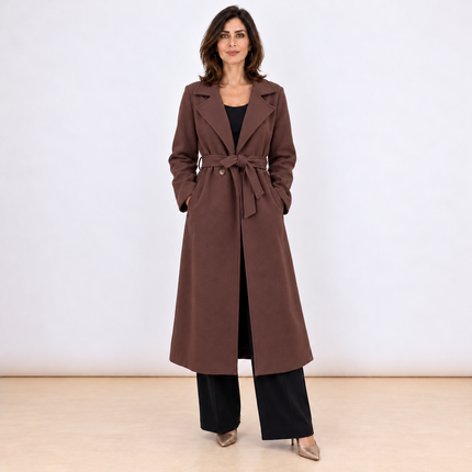 [MIXMUSE.COUTURE] Cappotto Lungo Doppiopetto Con Cintura In Vita E Collo A Revers