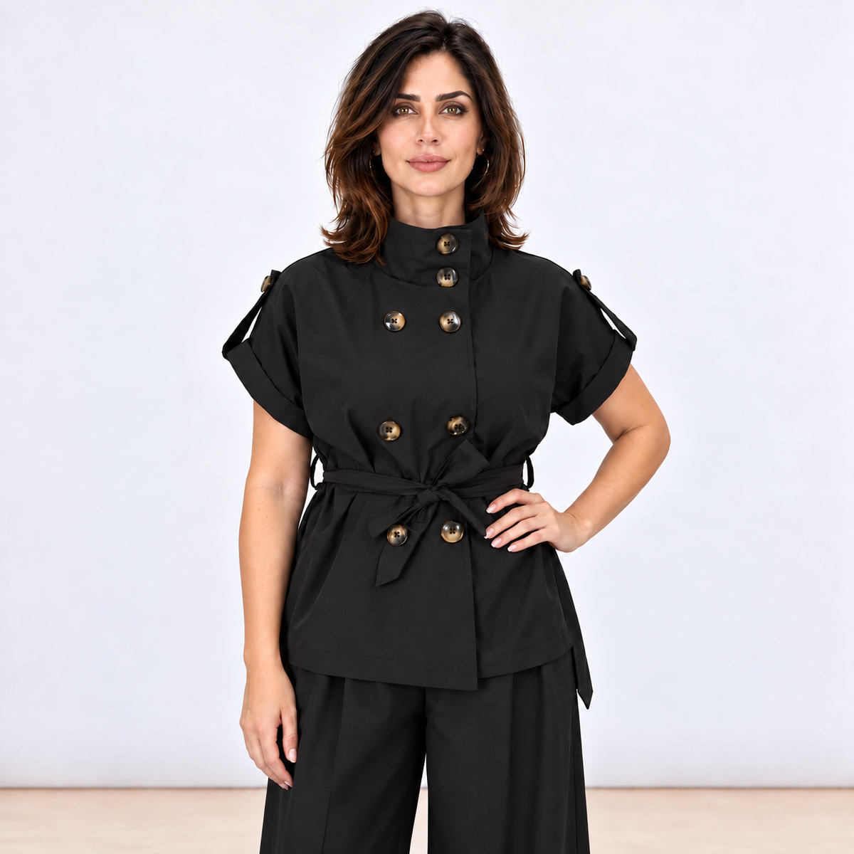 [MIXMUSE.COUTURE] Trench A Maniche Corte Con Cintura E Bottoni