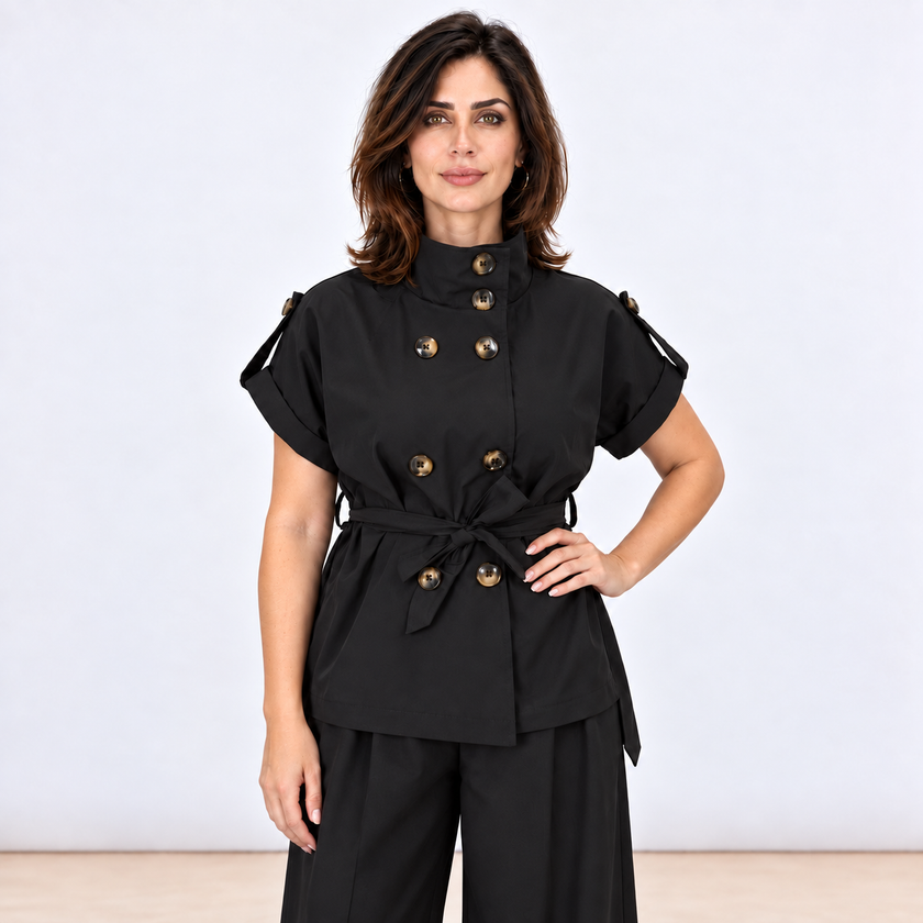 [MIXMUSE.COUTURE] Trench A Maniche Corte Con Cintura E Bottoni