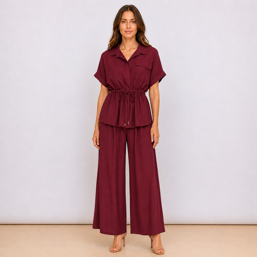 [MIXMUSE] Capri, Completo Camicia Con Coulisse In Vita E Pantalone Coordinato