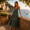 [MIXMUSE.SOUL] Vestito Lungo Con Balze E Dettaglio Stella Marina