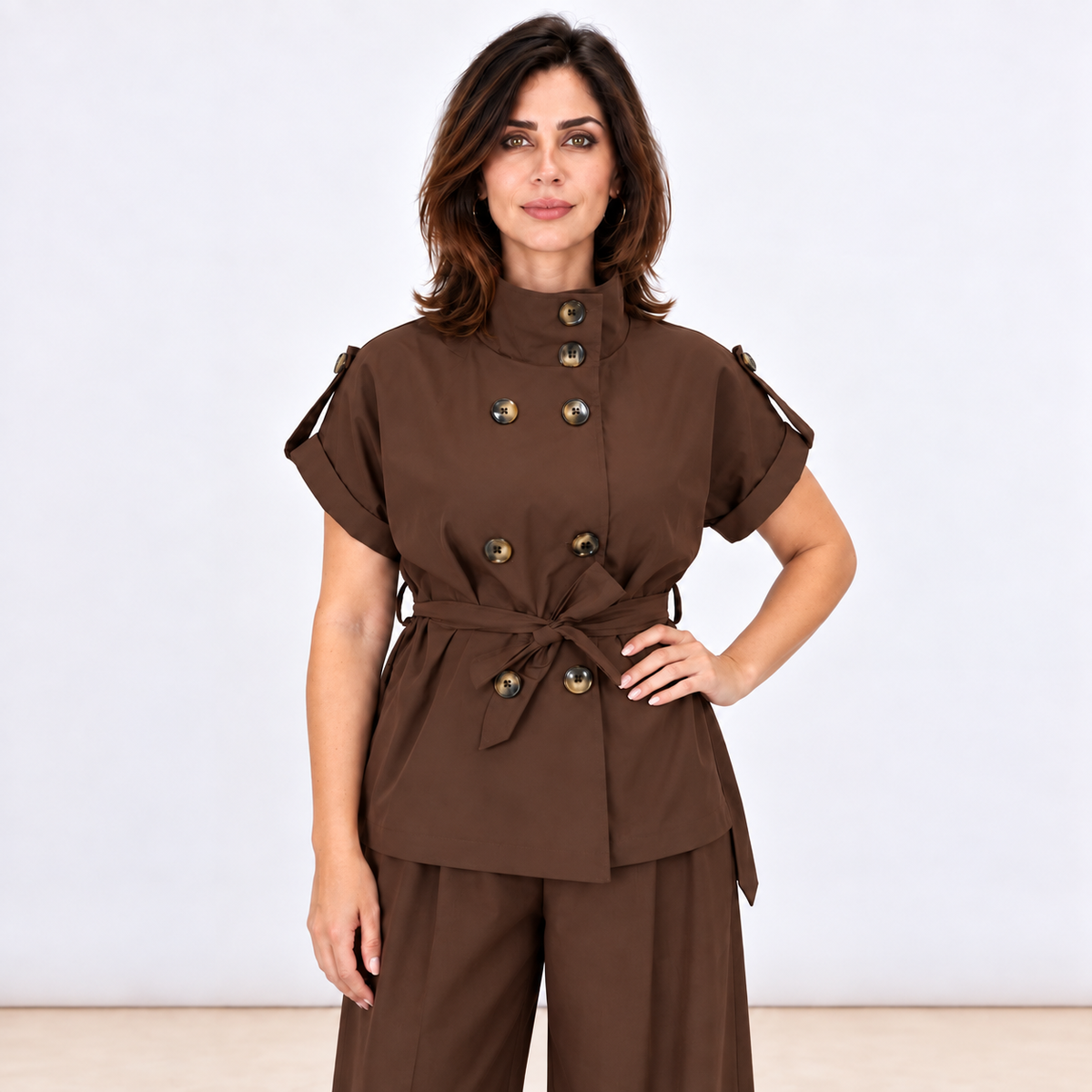 [MIXMUSE.COUTURE] Trench A Maniche Corte Con Cintura E Bottoni
