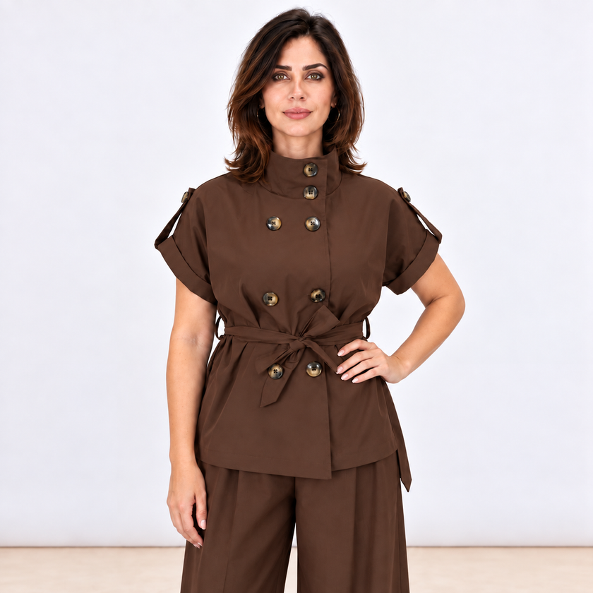 [MIXMUSE.COUTURE] Trench A Maniche Corte Con Cintura E Bottoni