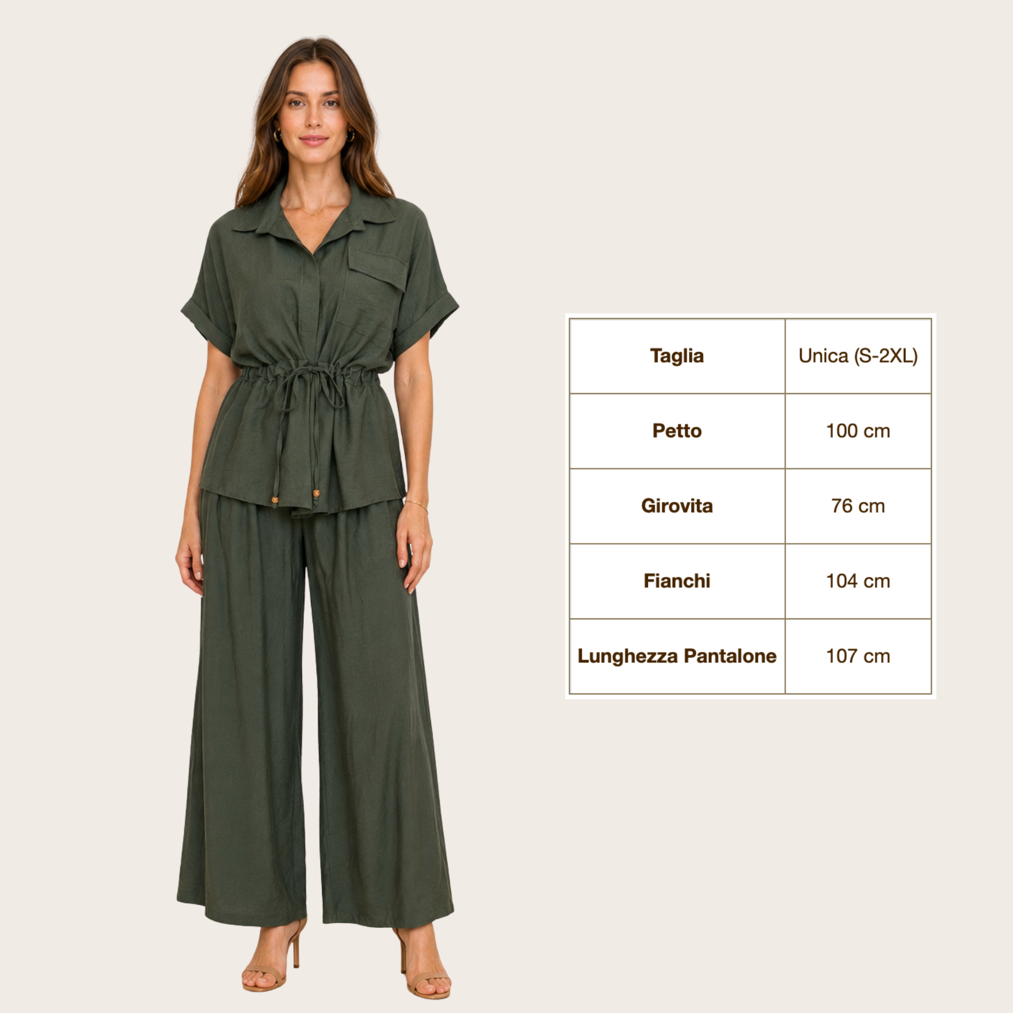 [MIXMUSE] Capri, Completo Camicia Con Coulisse In Vita E Pantalone Coordinato
