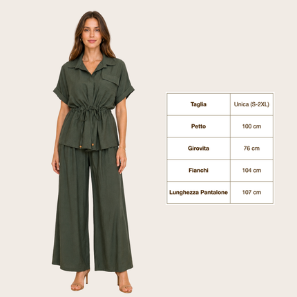 [MIXMUSE] Capri, Completo Camicia Con Coulisse In Vita E Pantalone Coordinato