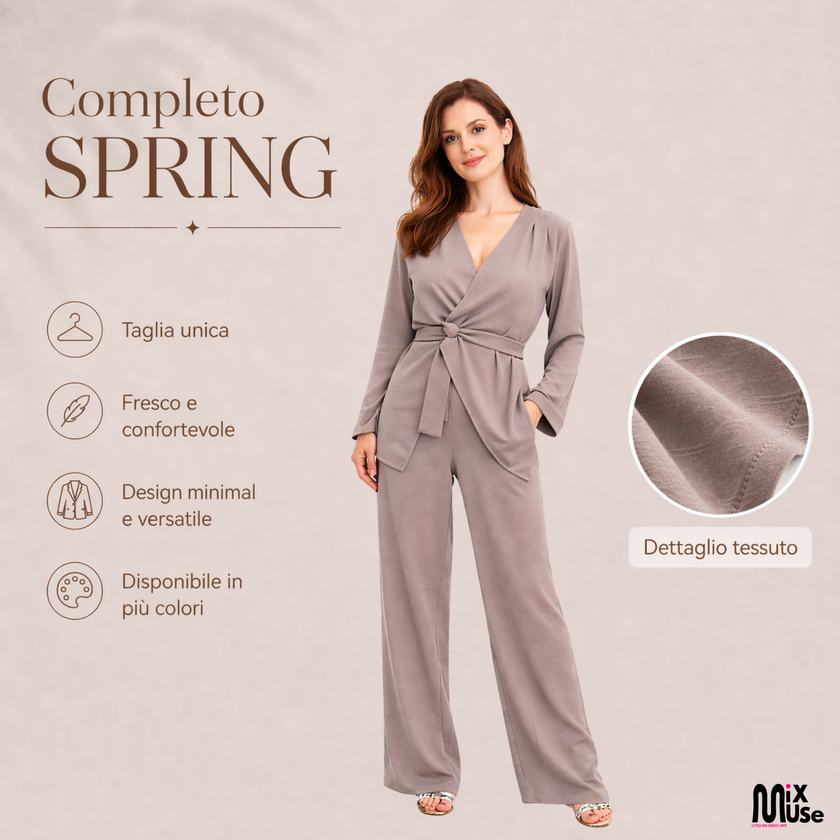 [MIXMUSE.COUTURE] Spring, Completo Pantaloni E Maglia Incrociata