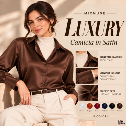 [MIXMUSE] Luxury,  Camicia In Satin Con Colletto Classico E Bottoni