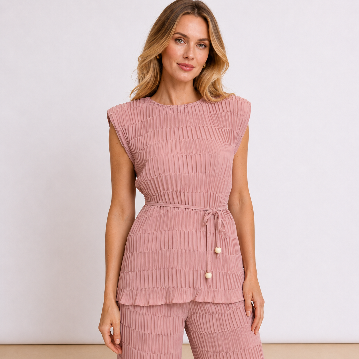 [MIXMUSE] Tokyo, Completo Plissettato Con Top Con Laccetto In Vita E Pantalone