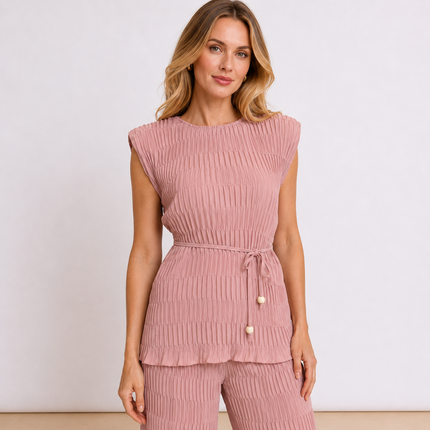 [MIXMUSE] Tokyo, Completo Plissettato Con Top Con Laccetto In Vita E Pantalone