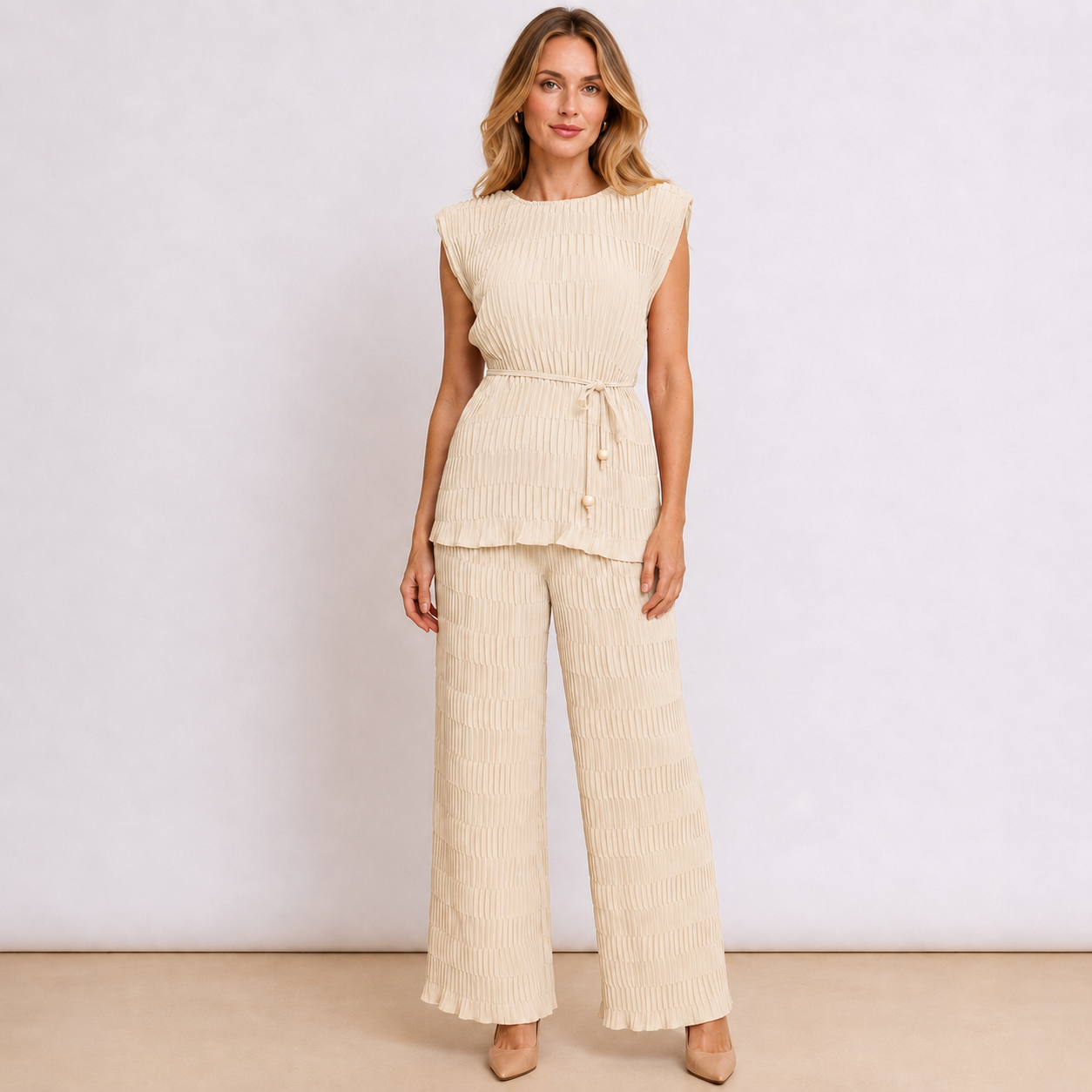 [MIXMUSE] Tokyo, Completo Plissettato Con Top Con Laccetto In Vita E Pantalone